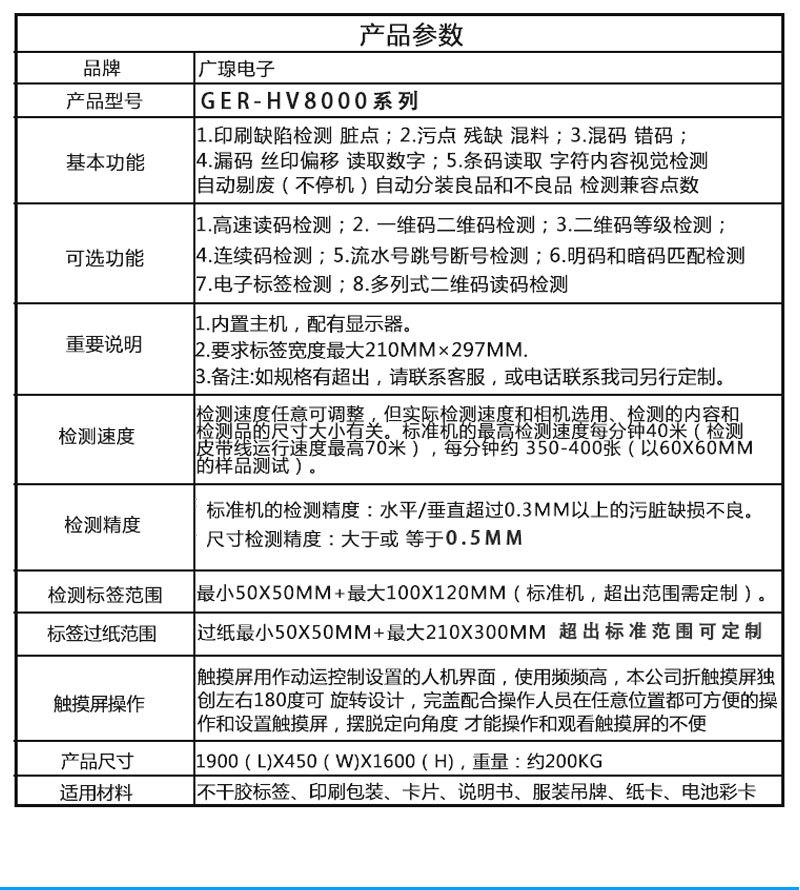 標簽品檢機參數